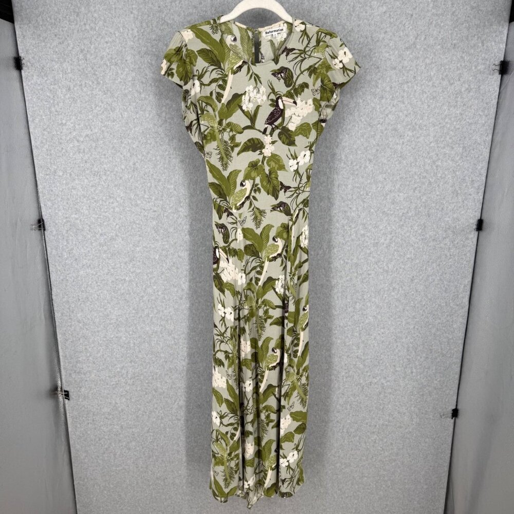 Reformation Olive Green Floral Midi Dress